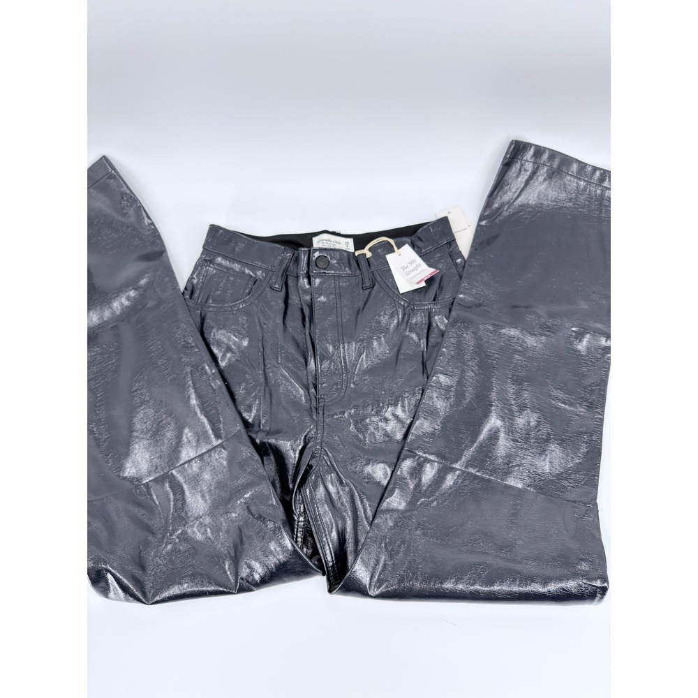 Abercrombie & Fitch Vegan Leather Pants 90s Straight Y2K Womens 29 8 Black